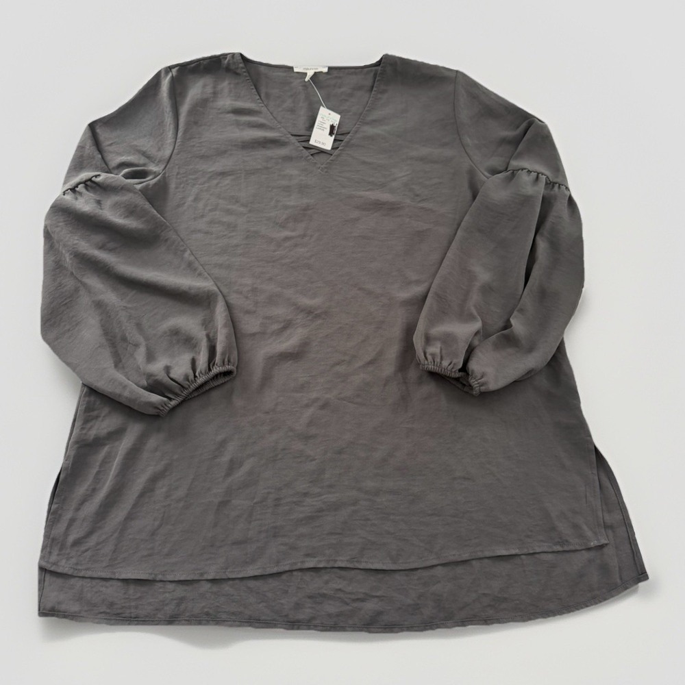 NWT Maurices‎ Women's Flowy Top Gray Puff Sleeve Size L Polyester